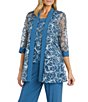 Color:Wedgegwood - Image 3 - 3/4 Sleeve Round Neck Embroidered 3-Piece Pant Set