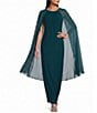 R & M Richards Beaded Crew Neck Sleeveless Cape Sheath Dress - Image 1