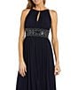 R & M Richards Beaded Waist Keyhole Neck Front Slit A-Line Gown, Color:Navy - Image 3