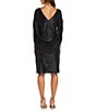 Color:Black - Image 2 - Boat Neck 3/4 Draped Sleeve Metallic Crinkle Foil Knit Sheath Dress