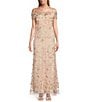 Color:Blush - Image 1 - Cap Sleeve Off-The-Shoulder Embroidered Sequin Glitter Gown