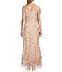 Color:Blush - Image 2 - Cap Sleeve Off-The-Shoulder Embroidered Sequin Glitter Gown