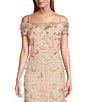 Color:Blush - Image 3 - Cap Sleeve Off-The-Shoulder Embroidered Sequin Glitter Gown