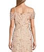Color:Blush - Image 4 - Cap Sleeve Off-The-Shoulder Embroidered Sequin Glitter Gown