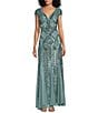 Color:Seafoam - Image 1 - Cap Sleeve V-Neck Godet Insets Embroidered Sequin Dress