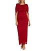 Color:Red - Image 1 - Cape Sleeve Crew Neck Draped Back Gown