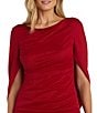 Color:Red - Image 3 - Cape Sleeve Crew Neck Draped Back Gown