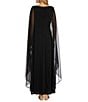 Color:Black - Image 2 - Cape Sleeve V-Neck Front Slit Glitter Lace Gown