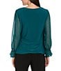 R & M Richards Chiffon Studded Long Balloon Sleeves Wrap ITY Top, Color:Emerald - Image 2