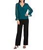 R & M Richards Chiffon Studded Long Balloon Sleeves Wrap ITY Top, Color:Emerald - Image 4