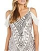 Color:Ivory/Pewter - Image 3 - Cold Shoulder Sleeve Sweetheart Neck Embroidered Sequin Dress