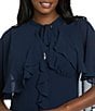 R & M Richards Crepe Chiffon 2-Piece Short Sleeve Capelet Ruffle Gown, Color:Navy - Image 5