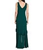 R & M Richards Crepe Chiffon 2-Piece Short Sleeve Capelet Ruffle Gown, Color:Emerald - Image 4