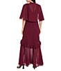 R & M Richards Crepe Chiffon 2-Piece Short Sleeve Capelet Ruffle Gown, Color:Wine - Image 2