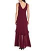 R & M Richards Crepe Chiffon 2-Piece Short Sleeve Capelet Ruffle Gown, Color:Wine - Image 4