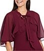 R & M Richards Crepe Chiffon 2-Piece Short Sleeve Capelet Ruffle Gown, Color:Wine - Image 5