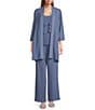 R & M Richards Crepe Chiffon 3/4 Sleeve 3-Piece Pantsuit, Color:Dark Slate - Image 1