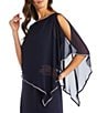 R & M Richards Crew Neck Short Sleeve Poncho Metallic Trim Overlay Popover Gown, Color:Navy - Image 3