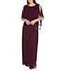 R & M Richards Crew Neck Short Sleeve Poncho Metallic Trim Overlay Popover Gown - Image 1