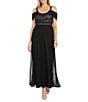 Color:Black/Nude - Image 1 - Draped Cap Sleeve Sweetheart Neck Lace Bodice Gown