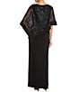 R & M Richards Elbow Length Sleeve Round Neck Sequin Overlay Sheath Gown, Color:Black - Image 2