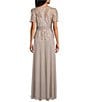 R & M Richards Embroidered Sequin Lace Peplum Chiffon Skirt Gown, Color:Mocha - Image 2