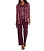 R & M Richards Festival Hologram Sequin 3-Piece Duster Pant Set, Color:Merlot - Image 1
