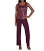 R & M Richards Festival Hologram Sequin 3-Piece Duster Pant Set, Color:Merlot - Image 3