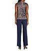 R & M Richards Festival Hologram Sequin 3-Piece Duster Pant Set, Color:Navy/Rose - Image 4