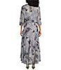 Color:Grey - Image 2 - Floral Print Chiffon Bolero 3/4 Sleeve Asymmetrical Ruffle Hem 2-Piece Jacket Dress