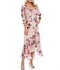 Color:Blush - Image 1 - Floral Print Chiffon Bolero 3/4 Sleeve Asymmetrical Ruffle Hem 2-Piece Jacket Dress