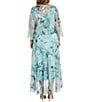 Color:Aqua - Image 2 - Floral Print Chiffon V-Neck Tiered Ruffled High-Low Hem 3/4 Sleeve 2-Piece Jacket Dress