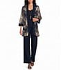 R & M Richards Floral Sequin Metallic Print Mesh Jacket Solid ITY Pant 3-Piece Pantsuit - Image 1