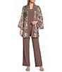 R & M Richards Foil Mesh Bell Sleeve Detachable Necklace 2-Piece Pant Set - Image 1