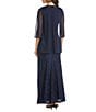 R & M Richards Glitter Lace Beaded Neck 2-Piece Jacket Gown, Color:Navy - Image 2