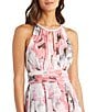 R & M Richards Halter Keyhole Neck Sleeveless Ruched Waist Floral Print Chiffon Gown, Color:Pink - Image 3