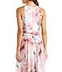 R & M Richards Halter Keyhole Neck Sleeveless Ruched Waist Floral Print Chiffon Gown, Color:Pink - Image 4