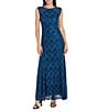 R & M Richards Illusion Shoulder High V-Neck Sleeveless Lace Sheath Gown, Color:Peacock - Image 1