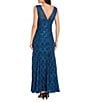 R & M Richards Illusion Shoulder High V-Neck Sleeveless Lace Sheath Gown, Color:Peacock - Image 2