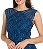 R & M Richards Illusion Shoulder High V-Neck Sleeveless Lace Sheath Gown, Color:Peacock - Image 3