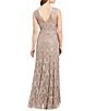 Color:Champagne - Image 2 - Illusion Shoulder High V-Neck Sleeveless Lace Sheath Gown