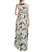 R & M Richards Keyhole Neck Floral Print Sleeveless A-Line Maxi Dress, Color:Aqua - Image 2
