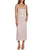 R & M Richards Lace Sequin Power Mesh Scallop Trim 3/4 Sleeve Jacket Midi Dress, Color:Blush - Image 3