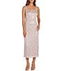 R & M Richards Lace Sequin Power Mesh Scallop Trim 3/4 Sleeve Jacket Midi Dress, Color:Blush - Image 4