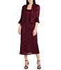 R & M Richards Lace Sequin Power Mesh Scallop Trim 3/4 Sleeve Jacket Midi Dress, Color:Merlot - Image 1