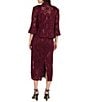 R & M Richards Lace Sequin Power Mesh Scallop Trim 3/4 Sleeve Jacket Midi Dress, Color:Merlot - Image 2