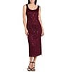 R & M Richards Lace Sequin Power Mesh Scallop Trim 3/4 Sleeve Jacket Midi Dress, Color:Merlot - Image 3
