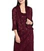 R & M Richards Lace Sequin Power Mesh Scallop Trim 3/4 Sleeve Jacket Midi Dress, Color:Merlot - Image 5