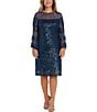Color:Peacock - Image 1 - Long Sleeve Illusion Crew Neck Sequin Shift Dress