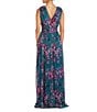 Color:teal - Image 2 - Lurex Mesh Sleeveless V-Neck Floral Side Slit Maxi Tulle A-Line Dress